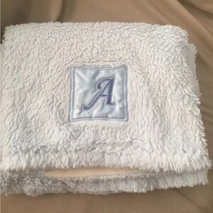 Used baby blue monogrammed initial letter A fleece blanket shower or gift